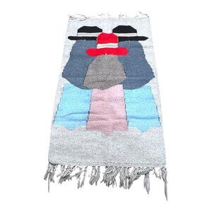 Handwoven Mexico Wool Wall Hanging Rug Women Hat Southwestern Decor Family 28x53